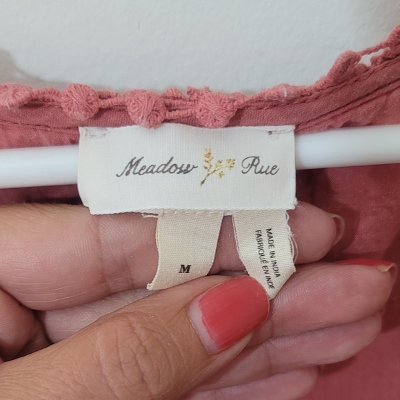 Meadow Rue Nosara Babydoll Peplum Peasant Top Pleated Bibbed Eyelet Scallops - Picture 3 of 5